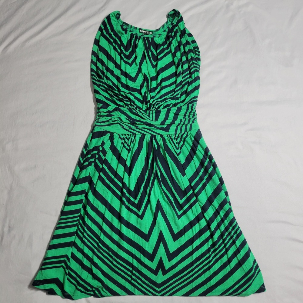 Express Green and Black Chevron Stretch A Line Sleeveless Dress Size XS